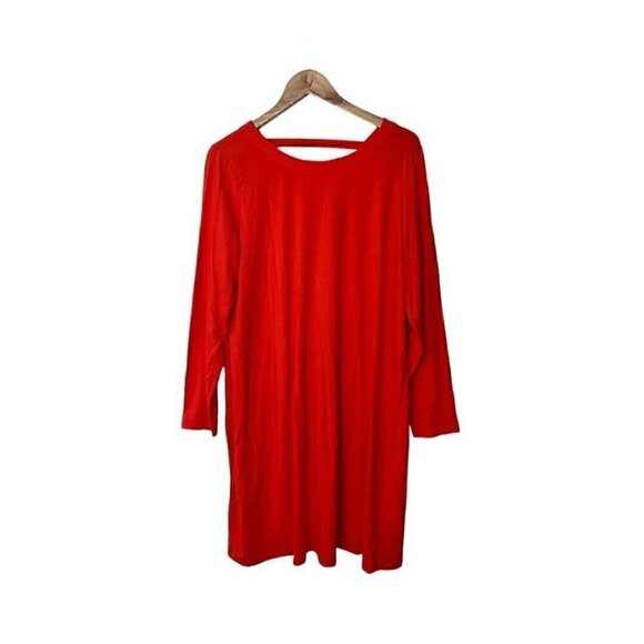 NWT EILEEN FISHER Red Orange V Back Stretch Tencel Long Sleeve Shift Dre… - Picture 1 of 6